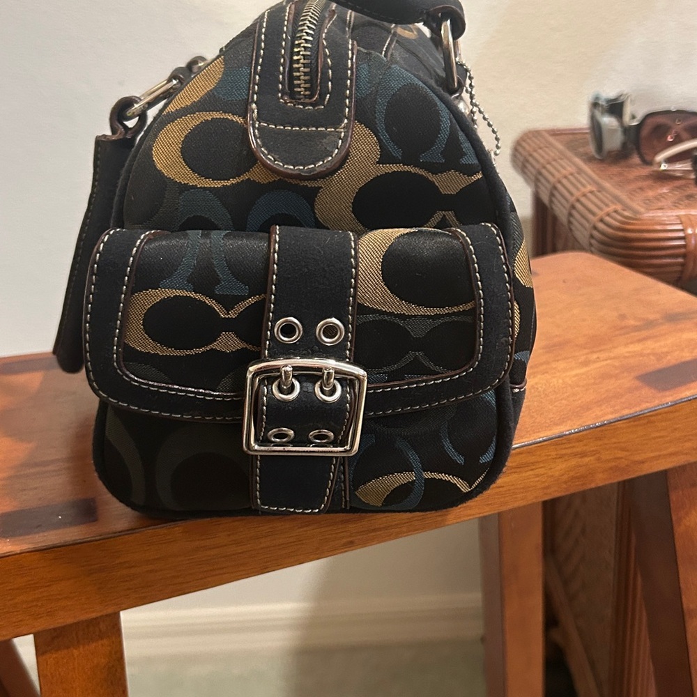 Coach Satchel in Black, Blue & Tan Signature Print - Picture 2 of 6